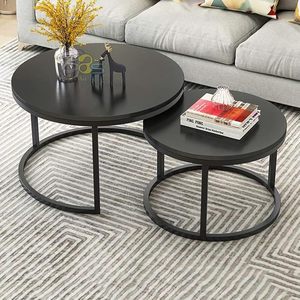 Handmade <b>Round</b> Nesting Coffee <b>Table</b> Set of 2 <b>Black</b> Metal Modern Living Room Accent <b>Tables</b> Space Saving <b>Side</b> <b>Tables</b> Contemporary - Product Image 3