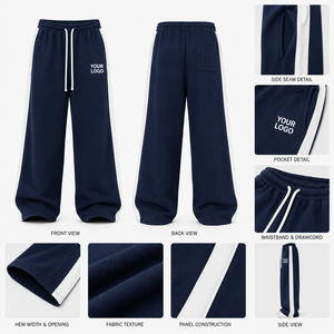 Wholesale <b>Men's</b> Navy Blue Color Leg Sweatpants With <b>White</b> Side Stripe Elastic Waist Custom Logo Casual Pants For All Seasons - Product Image 4