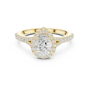 Lab Created Pear Shaped Diamond 1 Carat Solid Gold <b>Ring</b> E Color Grade IGI Certified Frame Surround Accent unisex Band - Product Image 1