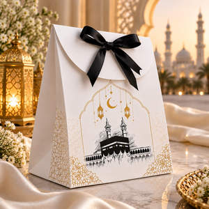 Sac cadeau islamique personnalisé en papier avec poignée en ruban, emballage de luxe pour Ramadan, Eid, Umrah, pour cadeaux religieux haut de gamme - Product Image 4