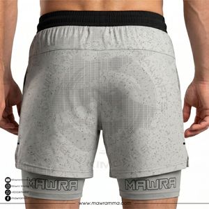 Pantalones cortos de lucha MMA 2 en 1 para hombre, pantalones cortos de entrenamiento transpirables de secado rápido con forro de compresión, pantalones cortos de fitness con cintura elástica - Product Image 2