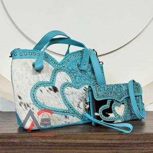 Sac bandoulière et portefeuille en cuir de vachette véritable, fait main, de qualité supérieure, ensemble de 2 pièces pour femmes - Product Image 1