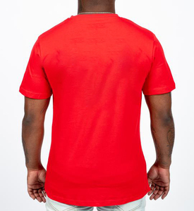 T-shirt rouge à col rond pour homme, 100 % coton, coupe classique, uni, décontracté, tricoté, respirant, séchage rapide, logo frontal - Product Image 2