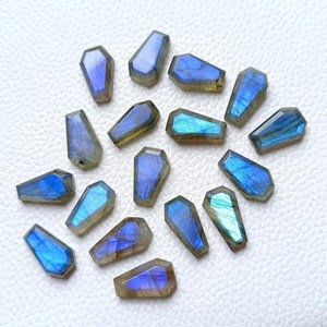 Pierre précieuse de labradorite facettée en forme de cercueil, cristal bleu feu, cabochon, pierres en vrac pour pendentifs, fournitures de bijouterie et artisanat, 10x16mm, coupe éclatante, paire - Product Image 3