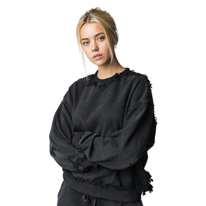 Sudaderas Distressed de Hombro Caído para Mujer, Sudaderas Distressed de Invierno para Mujer, Sudaderas Pullover de Moda Urbana para Mujer - Product Image 4