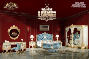 Ensemble de chambre à coucher moderne aspect américain 9 pièces Ensemble de chambre à coucher principal classique sculpté à la main Ensemble de meubles de chambre à coucher super métallisé polonais - Product Image 5