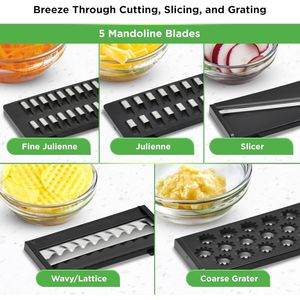 Affettatrice Multifunzione 8-in-1 Senza Disordine, Mandolina per Verdure, Tritatutto con Lame Multiple, Contenitore per Frutta e Verdura - Product Image 3