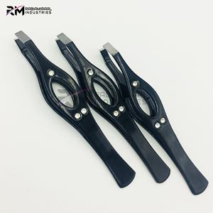 Pinzas para Cejas RMI, Producto de Primera Calidad, Recubrimiento en Polvo Negro Color Piedra / Punta Plateada de Acero Inoxidable, Juego de Pinzas de Punta Recta - Product Image 3
