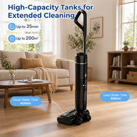 180 °   Nettoyeur de sol sans fil à plat, aspirateur eau et poussière, stérilisation à l'eau électrolytique, 15KPa, double réservoir