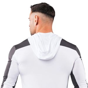 Sudadera con Capucha Deportiva Blanca y Negra para Hombre, Ligera, Elástica, para Entrenamiento, Fitness, Gimnasio, Ropa Deportiva Activa, Manga Larga - Product Image 4