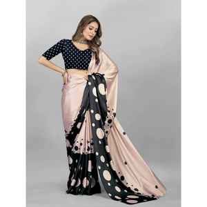 FANCY JAPAN CRAPE SAREE IMPRESO DIGITAL CON BLUSA DESCOSADA MELOCOTÓN - Product Image 1