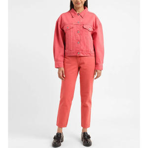 Red Color Winter Outerwear Denim <b>Jackets</b> High Streetwear Vintage Long Sleeve Steel Snap Button Washed Denim <b>Jacket</b> for Women's - Product Image 5