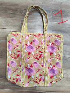 Stylish Women's Tote Bag <b>Large</b> Floral <b>Print</b> Blue Quilted Open Closure Made Indian Cotton Washable for Daily Shopping Travel - Product Image 2