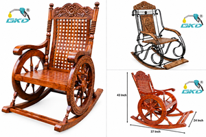 Fauteuil à bascule en bois GKD, artisanat traditionnel, écologique et durable, avec dossier en treillis rembourré de mousse, pour salon - Product Image 4