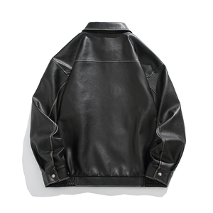 Men's Black PU Leather <b>Jacket</b> Full Sleeve Autumn Style <b>Motorcycle</b> Wear - Product Image 1