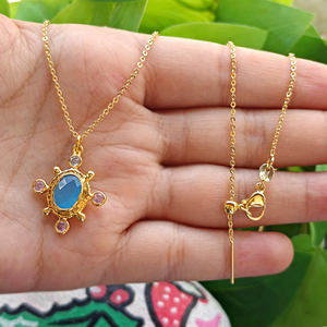 Minimalist jewelry necklace oval cut hydro quartz chalcedony gemstone pendant necklace 18k gold plated beaded designer necklace - Product Image 4