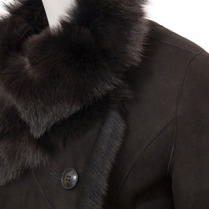 <b>Women's</b> Suede <b>Long</b> Coat With Fur Trim Collar And Cuffs Windproof Winter <b>Jacket</b> Elegant Full Sleeve Single Breasted Design - Product Image 3