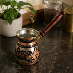 Handmade Engraved Copper Turkish Coffee Pot Cezve Ibrik Wooden Handle Arabic Greek <b>Espresso</b> Coffee Maker Milk Warmer Gift Pot - Product Image 4