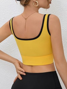Ladies Colorblock Active <b>Top</b> Rib Knit Fitness <b>Crop</b> Vest Wide Band High Stretch Running Training Padded Athletic Bra - Product Image 6