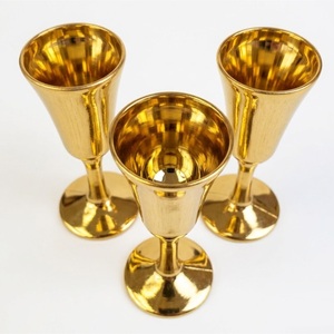 Copas de latón puro macizo con elegante tallo, acabado en oro envejecido, estilo medieval, para colección de artículos de bar, regalo de aniversario. - Product Image 2