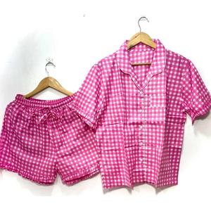Ensemble pyjama à manches courtes en coton imprimé motif tigre pour femmes, vêtements de nuit d'été, vêtements de nuit décontractés, design rayé vert - Product Image 3