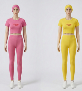 Conjunto de Yoga Personalizado para Mujer, 2 Piezas, Ropa Deportiva para Gimnasio, Leggings Sin Costuras y Top de Manga Corta - Product Image 1
