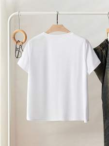 Camiseta Casual de Lujo para Mujer, con Cuentas de Imitación de Perla, Cuello Redondo, Manga Corta, Blusa de Verano con Gráficos de Pedrería - Product Image 5