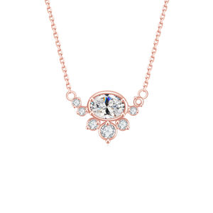 AMBER JEWELS Collar de Diamantes con Corte Ovalado Chapado en Oro Rosa para Mujer, Estilo Clásico, Joyería de Compromiso, Diamantes Laterales, Certificado IGI - Product Image 1