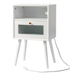 Comodino in Legno Stile Mid-Century con 1 Cassetto, Tavolino Laterale per Soggiorno e Camera da Letto, Ideale per Appartamenti - Product Image 1