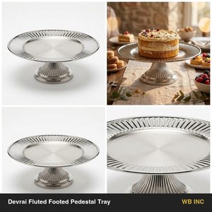 Plateau de service sur pied cannelé en acier satiné SS304 fait main de 33 cm pour la décoration intérieure - Product Image 6