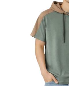 T-shirt à capuche à manches courtes pour homme, pull décontracté à capuche, en coton doux, pour l'été, couleur vert sauge kaki, pour homme, streetwear - Product Image 3