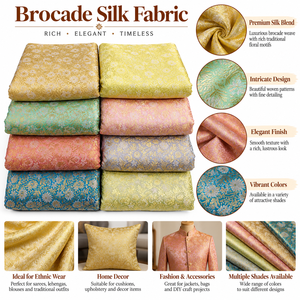 Tela de Seda Brocada en Tonos Pastel con Diseño Floral Dorado, Tejido Jacquard, Muy Ligera, 100GSM, para Saris, Vestidos y Ropa Étnica - Product Image 6