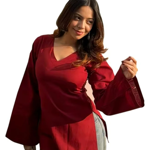 Short Kurti for Women Latest Solid Design | V Neck Full <b>Sleeve</b> Kurti <b>Tops</b> for Women | Stylish Kurtis & Short Kurtis for Woman - Product Image 1