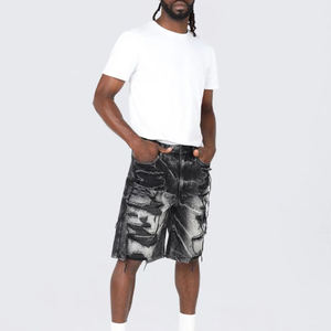 Shorts cargo en toile et denim tricoté surdimensionnés, coupe ample, avec logo personnalisé, de haute qualité, fabriqués en usine pour hommes. - Product Image 4