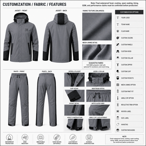 Unisex Gray Solid Lightweight Waterproof Hooded Tracksuit Set with Back <b>Zip</b> Pocket and Other Closure Sporty Style Summer Wear - Product Image 4