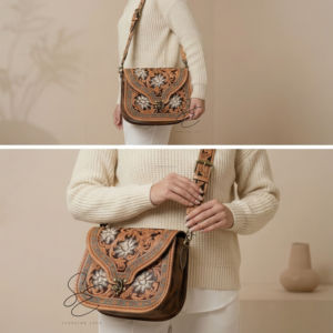 Bolso de Cuero Floral Repujado Artesanal Estilo Western de Gran Venta, Bolso Cruzado Vaquero con Asa Repujada, Bolsos de Cuero Personalizados - Product Image 4