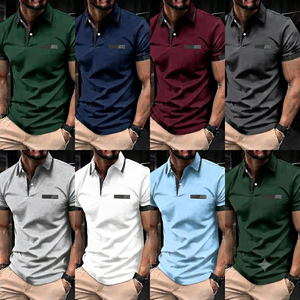 T-shirt de golf décontracté pour homme, à manches courtes, respirant, bicolore marron et blanc, avec fermeture éclair quart de tour, pour usage quotidien, à prix réduit - Product Image 6