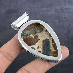Pendentif Goutte d'Eau Fossile de Boue Naturelle, Breloque Solitaire Vintage Bohème Plaqué Argent Antique, Bijou Unisexe, Cadeau Idéal - Product Image 4