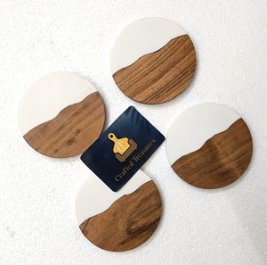 Premium Design Wood <b>Marble</b> <b>Coaster</b> Set 4-Inch Diameter Heat Resistant Non-Slip Handmade Eco-Friendly Modern Design Drink Home - Product Image 5