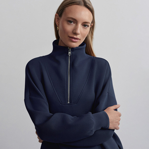 Sudadera de alta calidad nueva para mujer, de otoño/invierno, con media cremallera, cálida, de forro polar, larga, informal, para hacer ejercicio, tallas grandes - Product Image 3