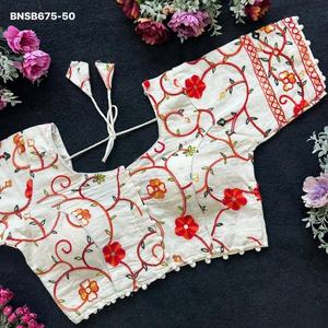 Blusa de Fiesta de Algodón Camric de Primera Calidad con Hilo y Bordado, Diseño Exclusivo, Exportador Indio - Product Image 1