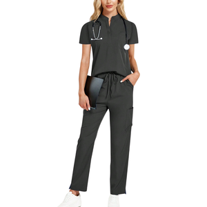 Conjunto de Uniforme Médico de Tela Tejida para Mujer, Blusa de Manga Corta y Pantalones Rectos, Ropa de Trabajo para Hospitales, Clínicas y Enfermería - Product Image 1