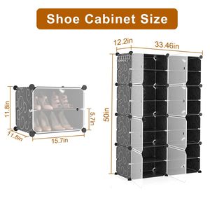 Scarpiera a 8 livelli e 2 file, autoportante, in plastica, con ante trasparenti, impilabile, scaffale e armadietto porta scarpe - Product Image 4