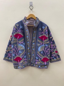 Ethnic Style Winter Jacket Velvet Suzani Cropped Bohemian <b>Coat</b> with Floral Embroidery for Festivals or Casual Wear - Product Image 3