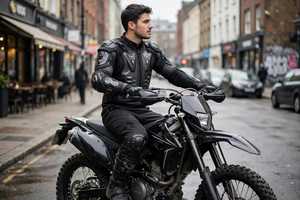 Chaqueta de Motociclista de Cuero Negra de Manga Larga para Hombre con Protección y Armadura - Product Image 4