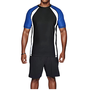 T-shirt sportif pour homme, noir, bleu, blanc, manches courtes, col rond, séchage rapide, coupe ajustée, tricoté en polyester, longueur normale, couleur unie - Product Image 1