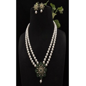 Glamorous Best Quality Real <b>Pearls</b> <b>Set</b> With CZ Stones Look Necklace With Earrings <b>Set</b> for Women And Girls Collection - Product Image 1