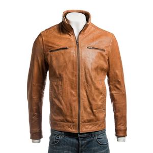 Veste en cuir de course automobile personnalisable directe d'usine pour hommes en peau de mouton de haute qualité avec fermeture à glissière à col montant conception personnalisée - Product Image 1