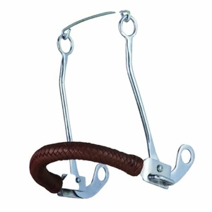 Bocado de cuero para caballo con diseño articulado de metal plateado, accesorio de equitación. - Product Image 6