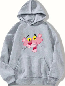 Sudadera con Capucha para Mujer con Estampado de Pantera Rosa, Gris, de Algodón Tejido, Estilo Casual Otoñal, con Bolsillo Frontal con Logotipo - Product Image 2